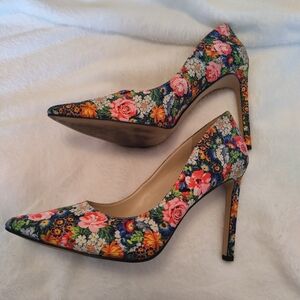 Nine West Size 10 Tatiana Floral High Heels Pump Pointy Stiletto Shoes Blue Pink